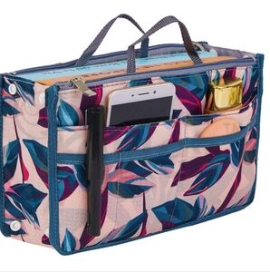 Purse Organizer Insert-Pink Leaves